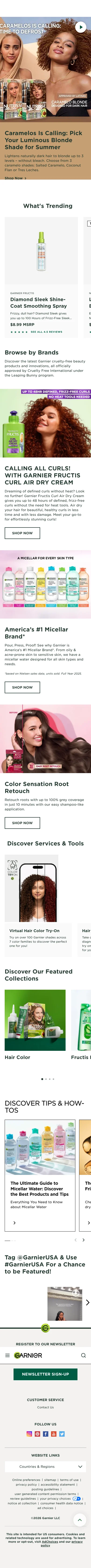 Garnier mobile homepage